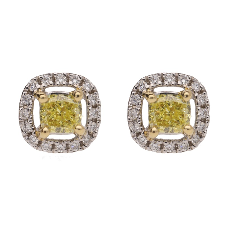 Yellow Diamond 18ct Yellow and White Gold Cluster Earrings