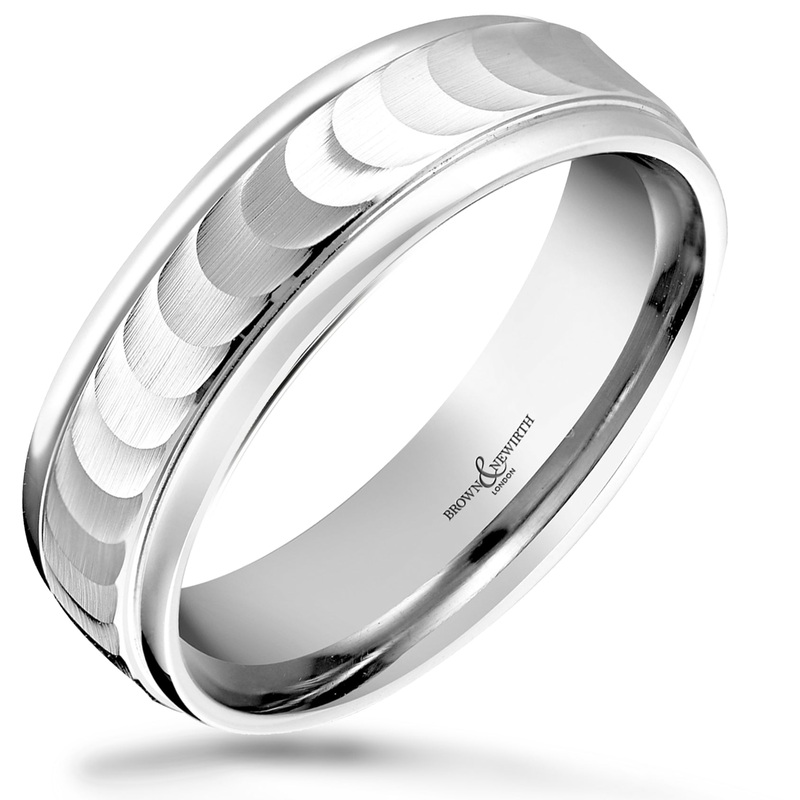 6mm Eclipse 9ct White Gold Patterned Wedding Ring
