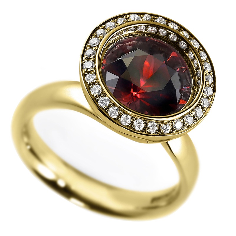 Andrew Geoghegan Reflect Raspberry Zircon Yellow Gold Ring