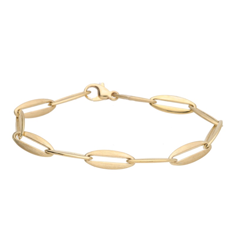 Oval Polished and Brushed Link 9ct Yellow Gold Bracelet