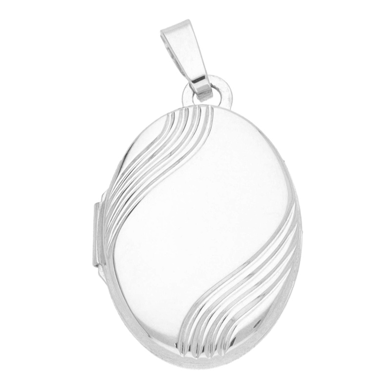 Oval Wave Front 9ct White Gold Locket