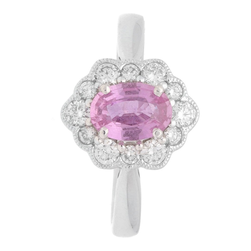 Pink Sapphire and Diamond 18ct White Gold Cluster Ring