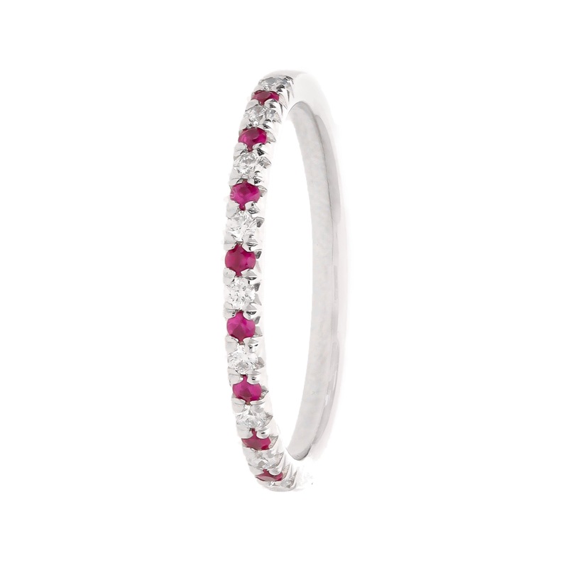 Ruby and Diamond 18ct White Gold Half Eternity Ring (O)