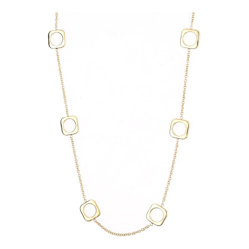 Square Station Link 9ct Yellow Gold Necklace