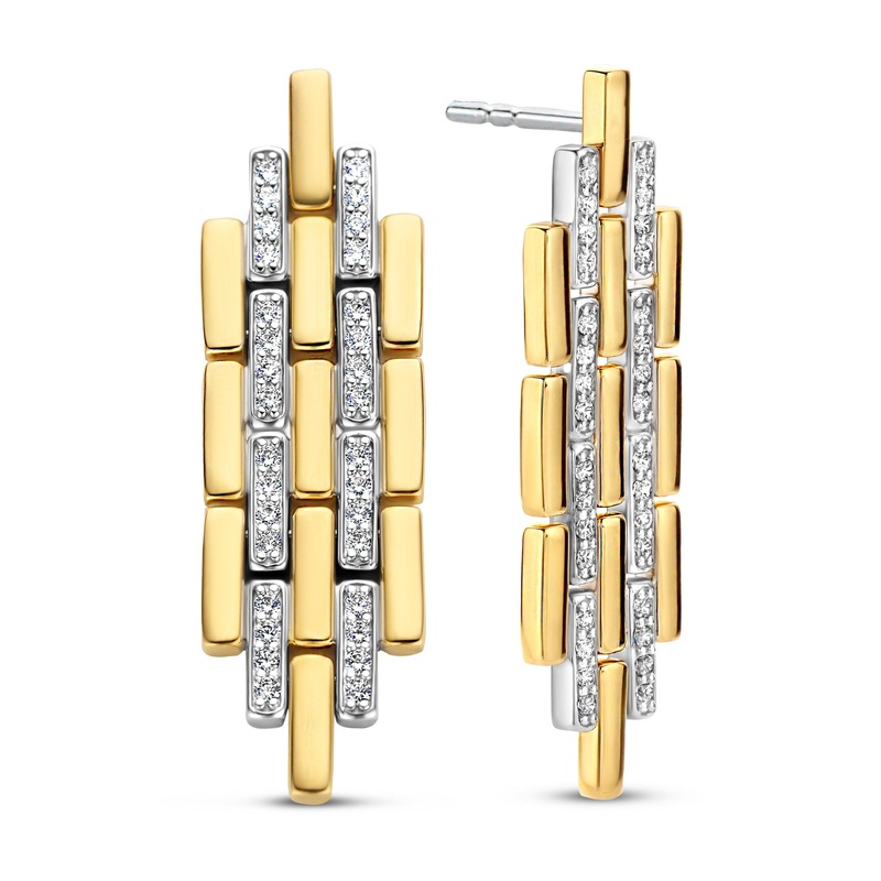 Ti Sento Cubic Zirconia Yellow Gold Plated Brick Link Drop Earrings 7891ZY