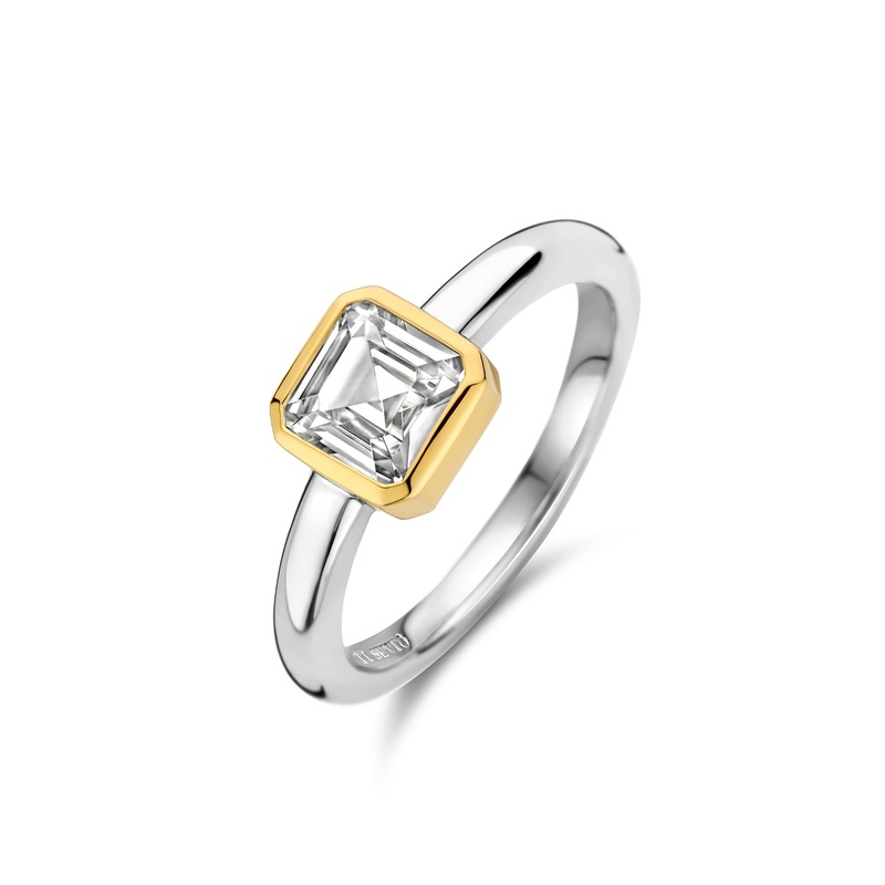 Ti Sento Yellow Gold Plated Cubic Zirconia Square Solitaire Ring 12328ZY (52)
