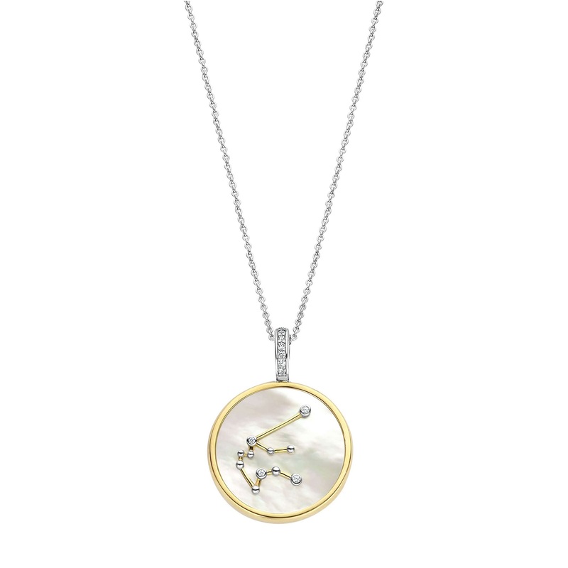 Ti Sento Yellow Gold Plated Mother of Pearl Cubic Zirconia Zodiac Aquarius Pendant 6826AQ
