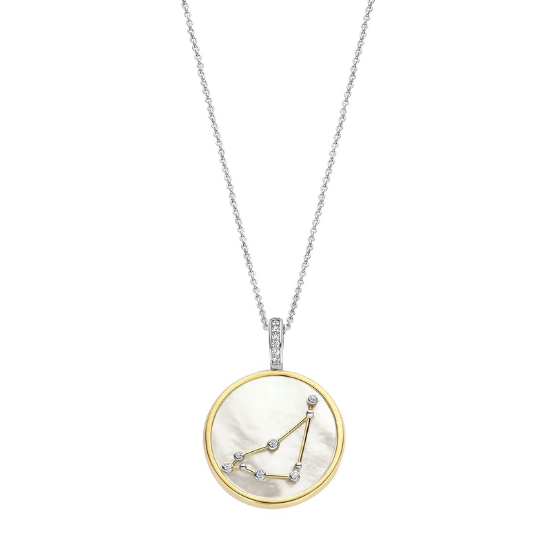 Ti Sento Yellow Gold Plated Mother of Pearl Cubic Zirconia Zodiac Capricorn Pendant 6826CN