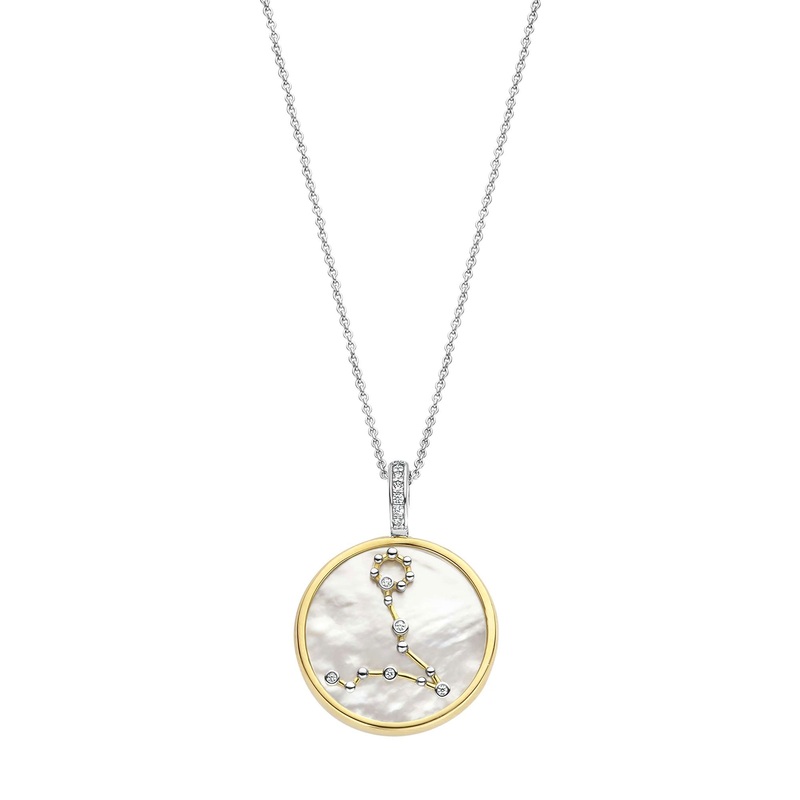 Ti Sento Yellow Gold Plated Mother of Pearl Cubic Zirconia Zodiac Pisces Pendant 6826PI