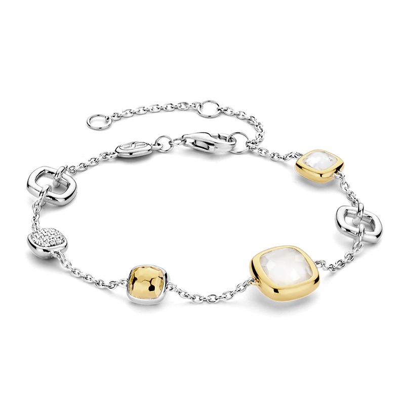 Ti Sento Yellow Gold Plated Mother of Pearl Grey and Cubic Zirconia Bracelet 23053BL