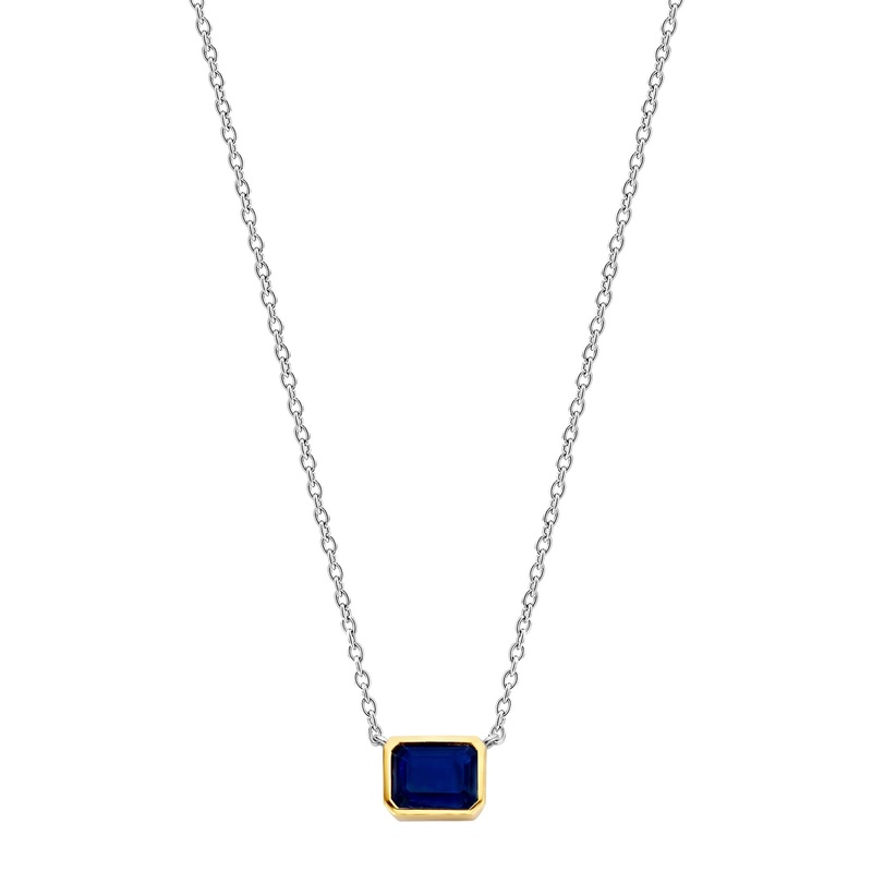 Ti Sento Yellow Gold Plated Octagonal Dark Blue Cubic Zirconia Necklace 3998BY