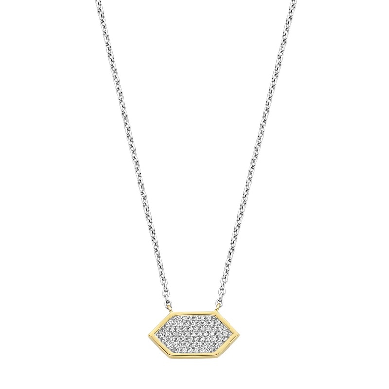 Ti Sento Yellow Gold Plated Pav Cubic Zirconia Hexagonal Necklace 34040ZY