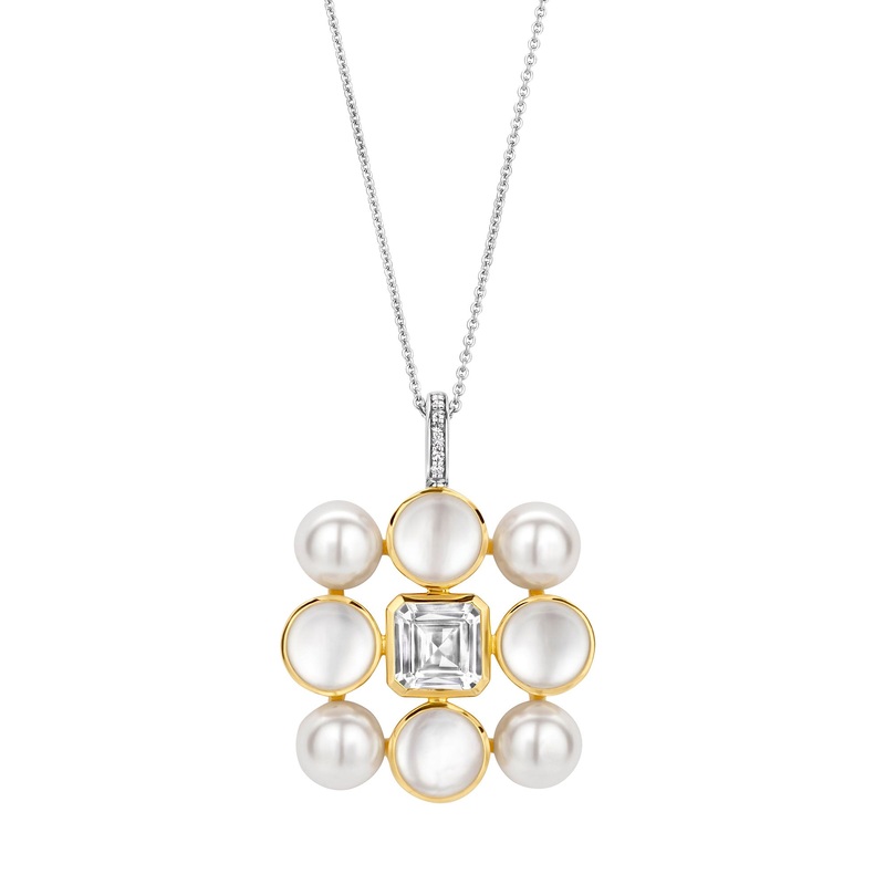 Ti Sento Yellow Gold Plated Synthetic Pearl and Cubic Zirconia Flower Pendant 6827YP