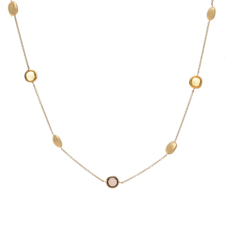 Citrine and Smoky Quartz 9ct Yellow Gold Station Necklace