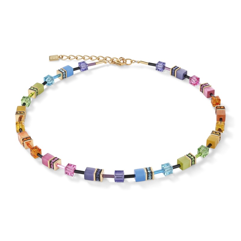 Coeur de Lion GeoCUBE Multicolour Necklace Rainbow Gold