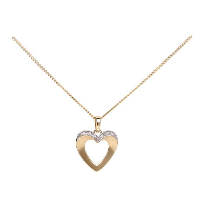 Diamond Open Heart 9ct Yellow Gold Necklace