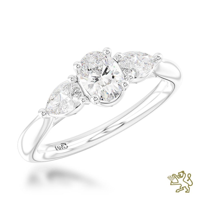 Florentine Oval Three Stone 0.30ct F VS1 Diamond Platinum Ring