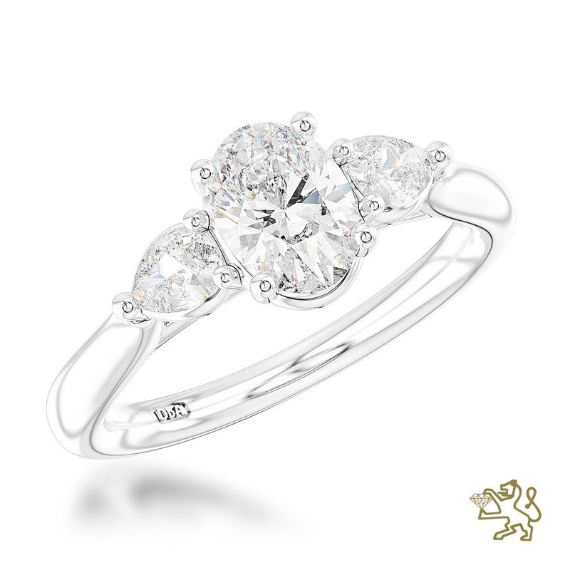 Florentine Oval Three Stone 0.70ct F SI1 Diamond Platinum Ring