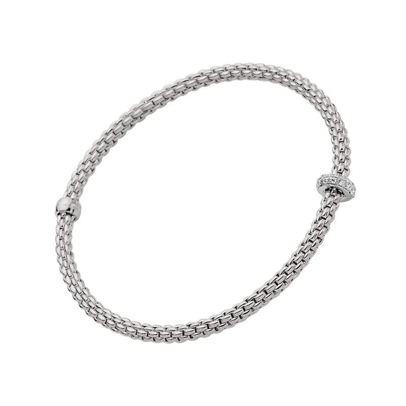 FOPE Flex’it Prima 18ct White Gold 0.18ct Diamond Set Bracelet Medium