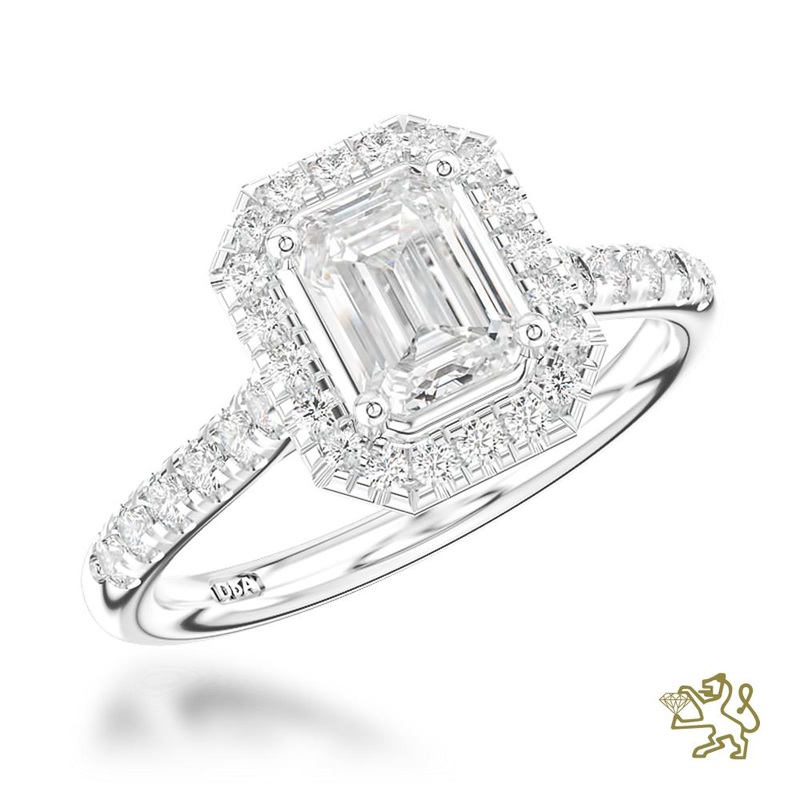 Skye Emerald Halo 0.60ct E VS1 Diamond Platinum Ring
