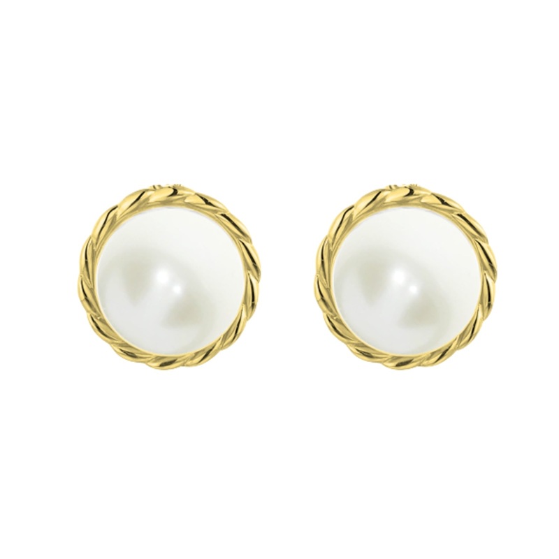 Amore Freshwater Pearl 9ct Yellow Gold Stud Earrings