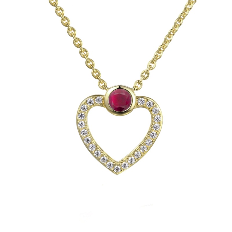 Amore Open Heart Pave Diamond and Ruby 9ct Yellow Gold Pendant