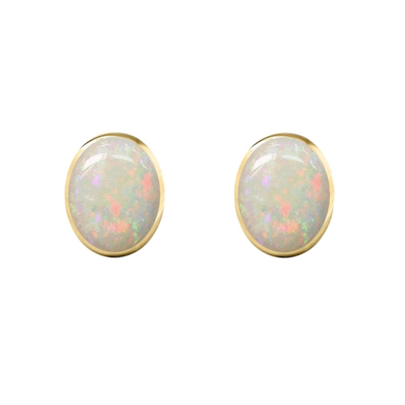 Amore Oval Opal 9ct Yellow Gold Stud Earrings