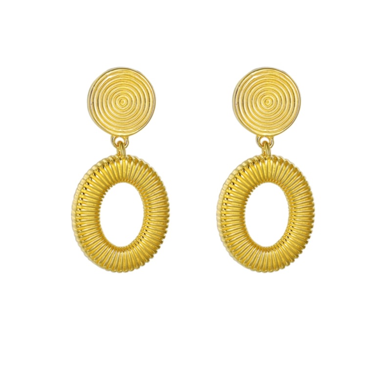 Amore Ribbed Oval 9ct Yellow Gold Drop Earrings