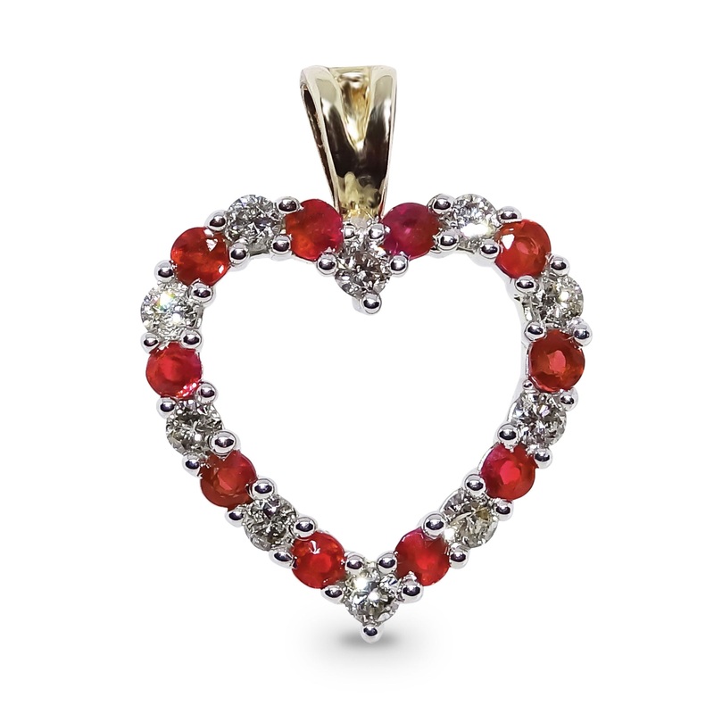 Heart Shaped 9ct Yellow Gold Ruby and Diamond Pendant