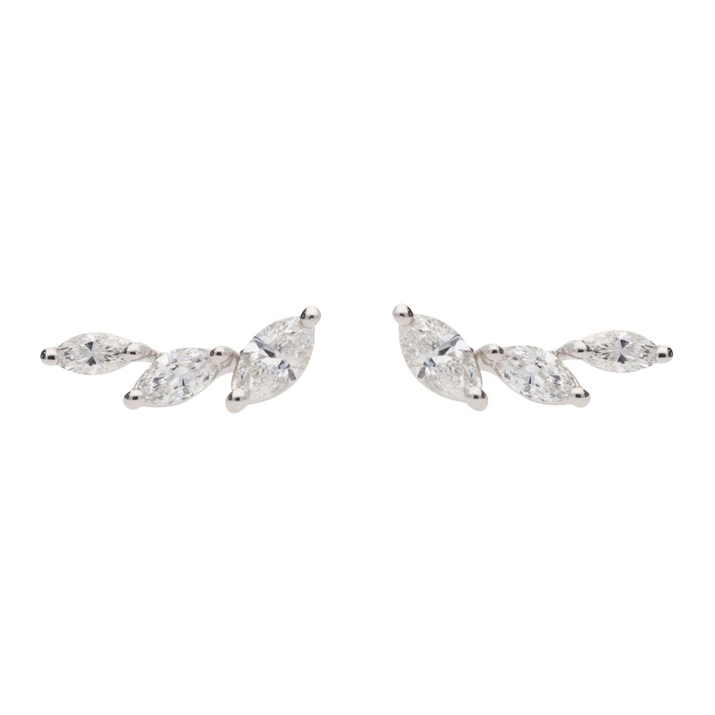 Marquise Diamond 18ct White Gold Climbing Ear Studs