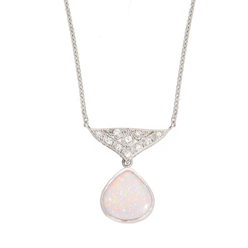 Pre-Owned Opal and Diamond Platinum Necklet