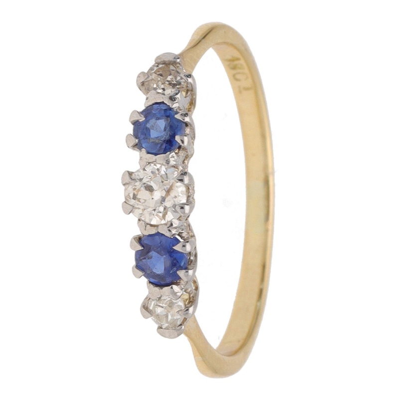 Pre-Owned Sapphire and Diamond 18ct Yellow Gold FIve Stone Ring