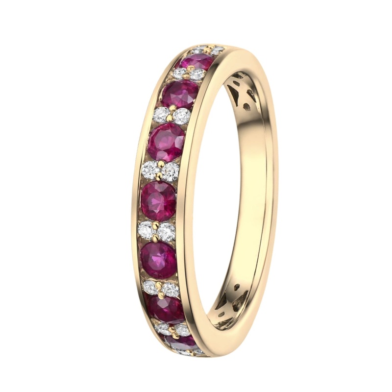 Ruby and Diamond Half Eternity 18ct Yellow Gold Ring