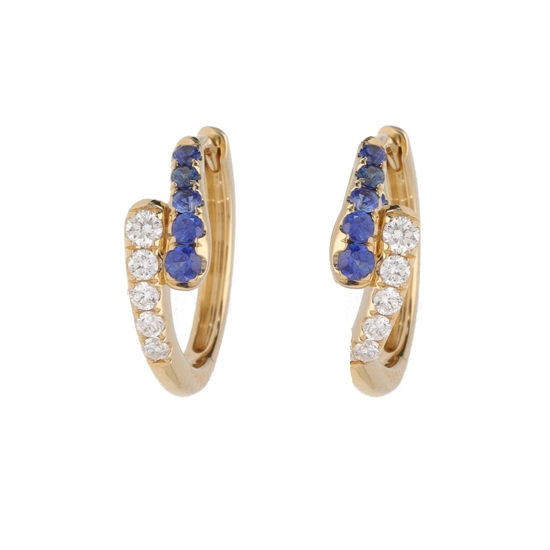 Sapphire and Diamond 18ct Yellow Gold Crossover Hoop Earrings