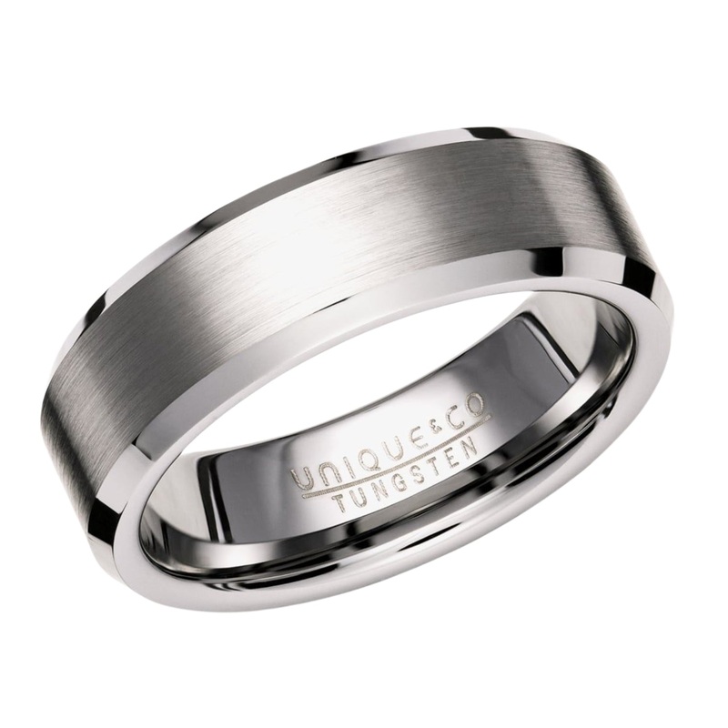 Unique Brushed and Bevelled Tungsten Carbide Ring (64)