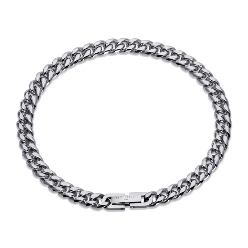 Unique Brushed Curb Link Stainless Steel Bracelet 21cm