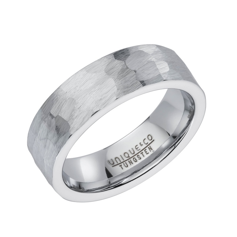 Unique Hammered 7mm Tungsten Carbide Ring (60)