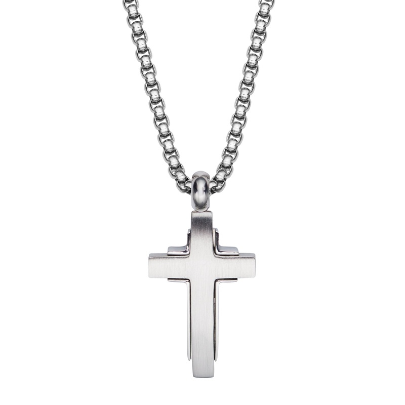 Unique Solid Cross Stainless Steel Pendant 50cm