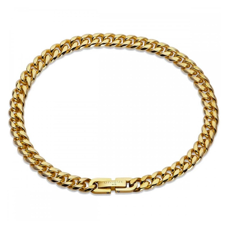 Unique Yellow IP Plated Curb Link Stainless Steel Bracelet 21cm