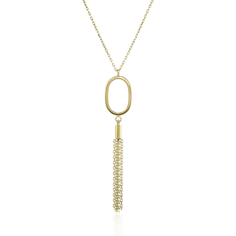 Oval 9ct Yellow Gold Tassle Drop Necklace