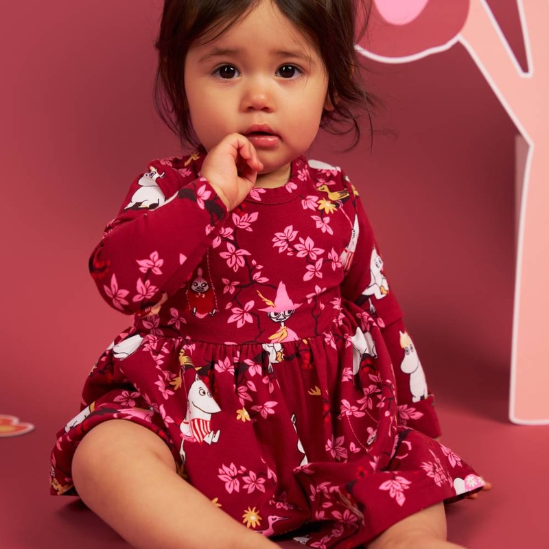 Moomin Climbing Tree Bodysuit Dress Burgundy