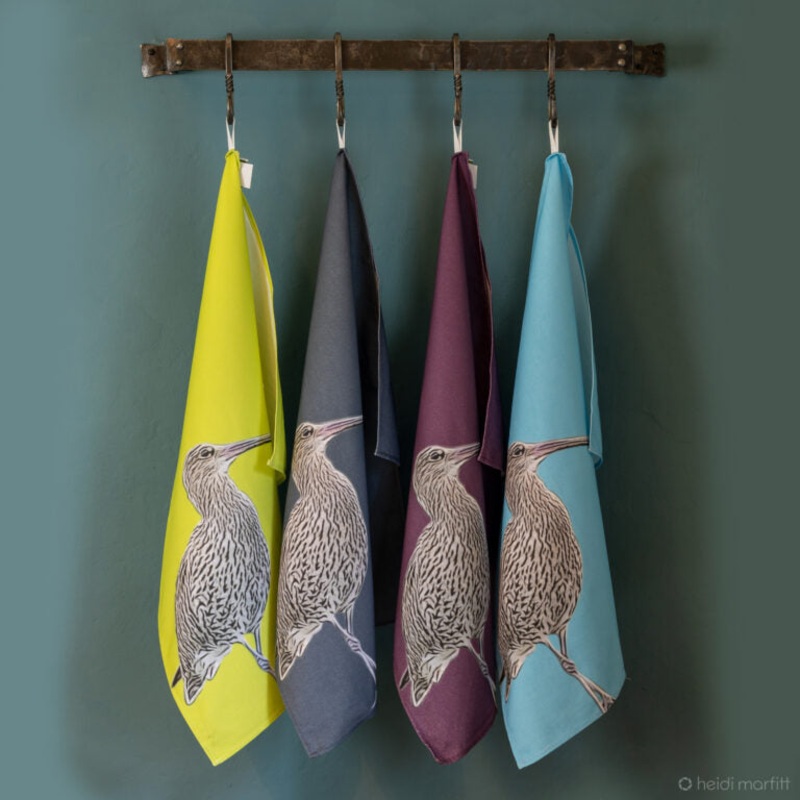 Curlew Tea Towel|Aubergine|Marmalade|Lime|Sky Blue