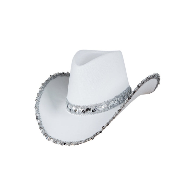 Texan  White Sequins Cowboy Hat