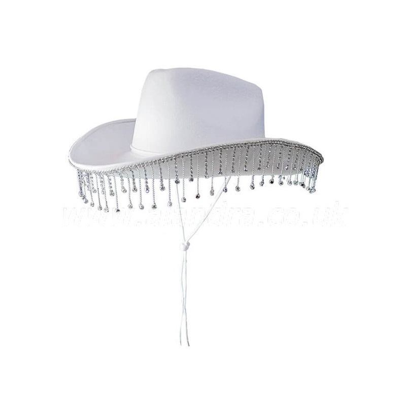 White Cowboy Hat with Diamante Droplets