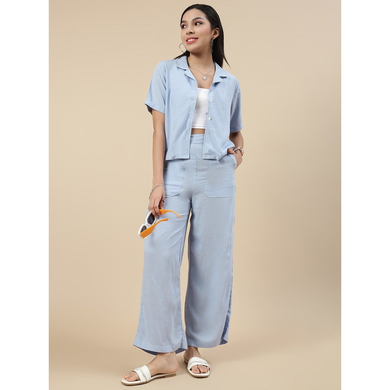Co-Ord Set(Casual Top & Carpenter Pant)-Jeans Blue
