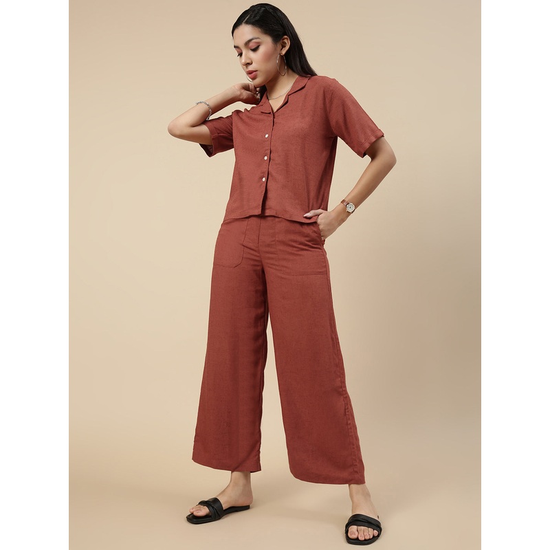 Co-Ord Set(Casual Top & Carpenter Pant)-Rust
