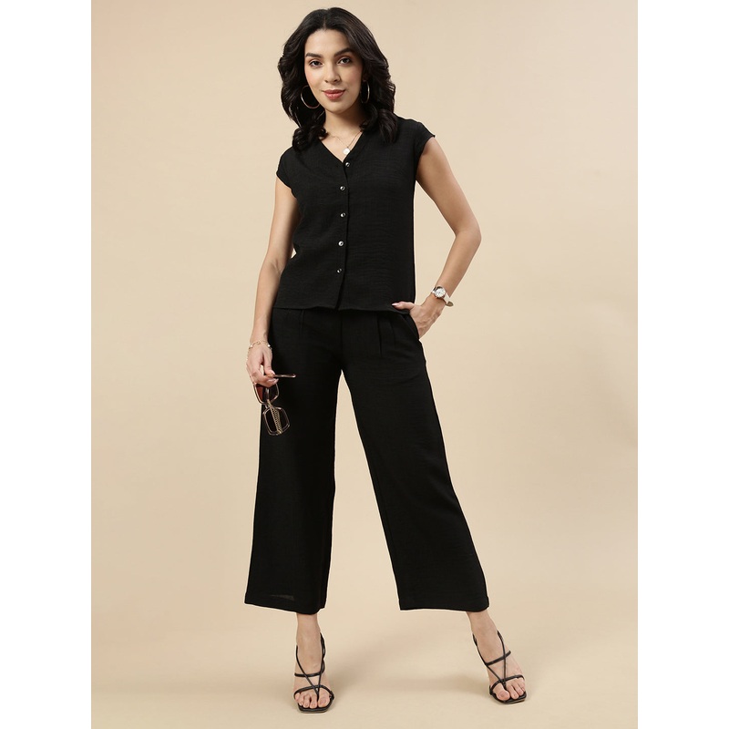 Co-Ord Set(Casual Top & Narrow Palazzo)-Black