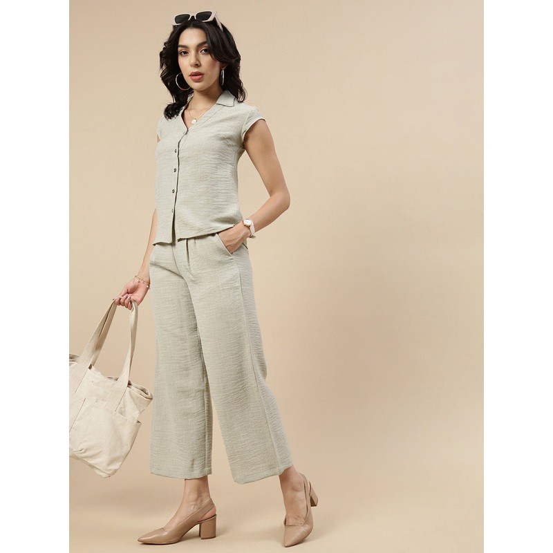 Co-Ord Set(Casual Top & Narrow Palazzo)-Ecru