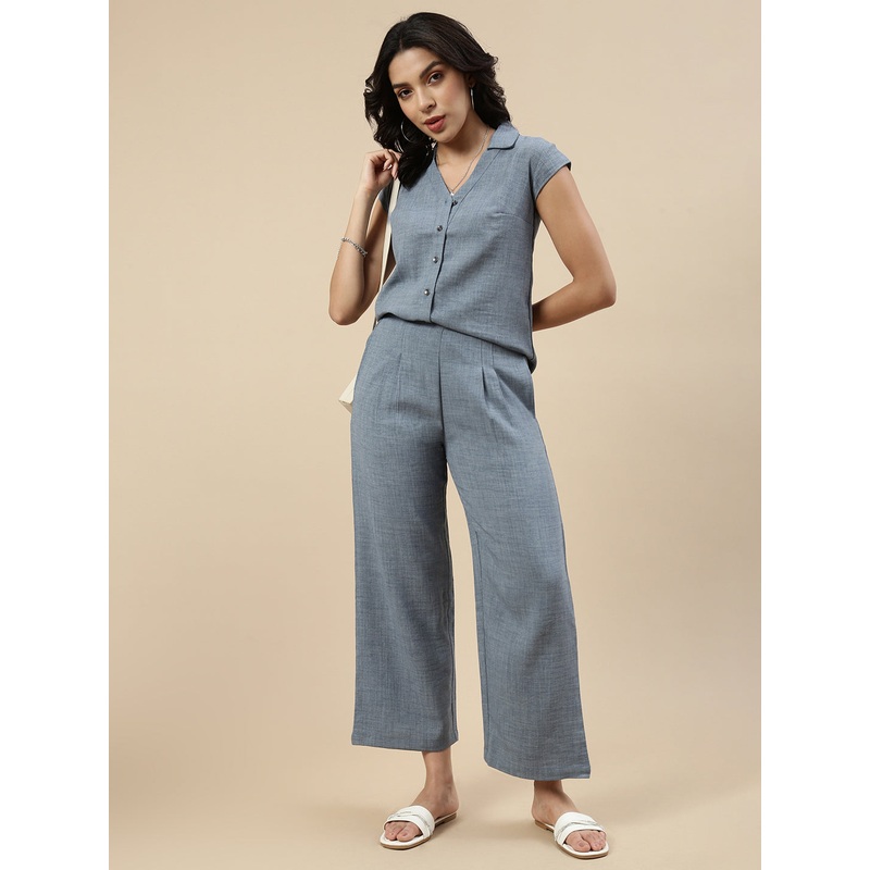 Co-Ord Set(Casual Top & Narrow Palazzo)-Indigo