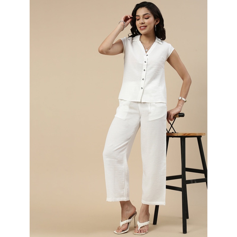 Co-Ord Set(Casual Top & Narrow Palazzo)-White